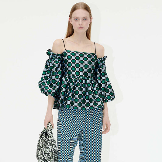 - Elsa Organza Jacquard Top - Mesh Check