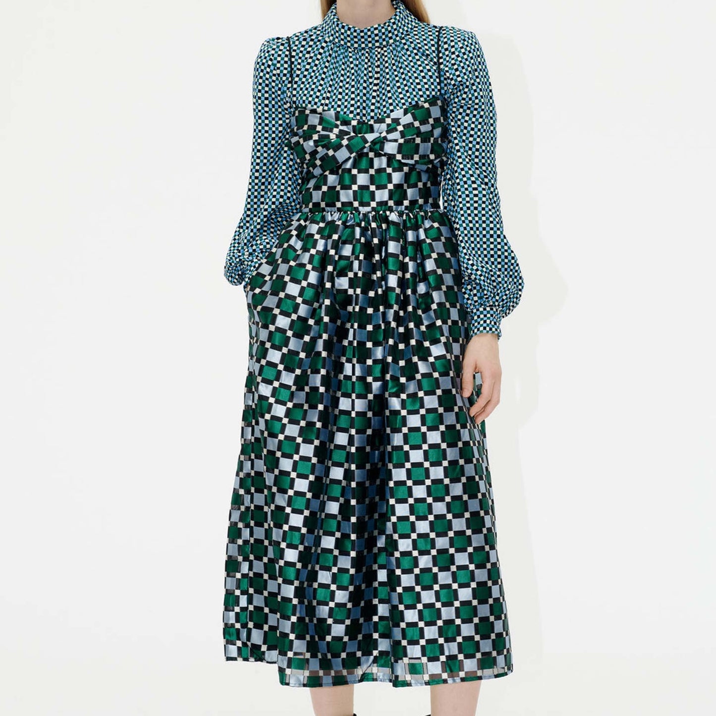 - Arya Organza Jacquard Dress - Mesh Check