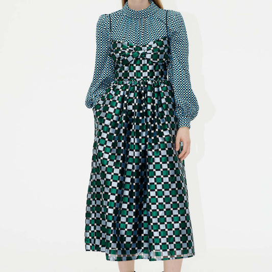 - Arya Organza Jacquard Dress - Mesh Check