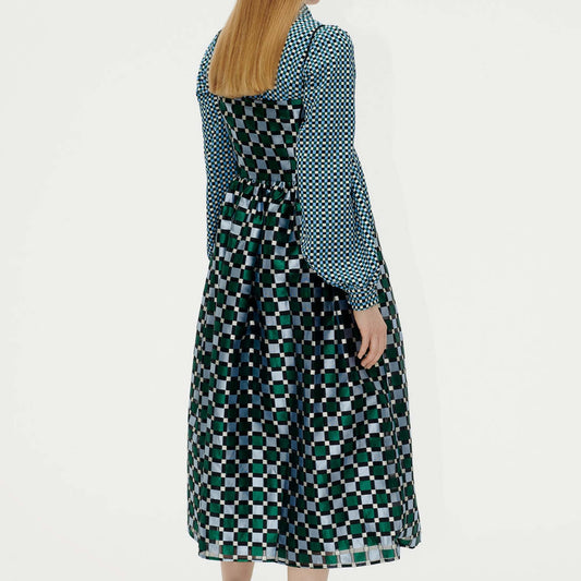 - Arya Organza Jacquard Dress - Mesh Check