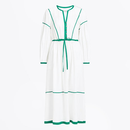 Linen Contrast Detail Dress - White