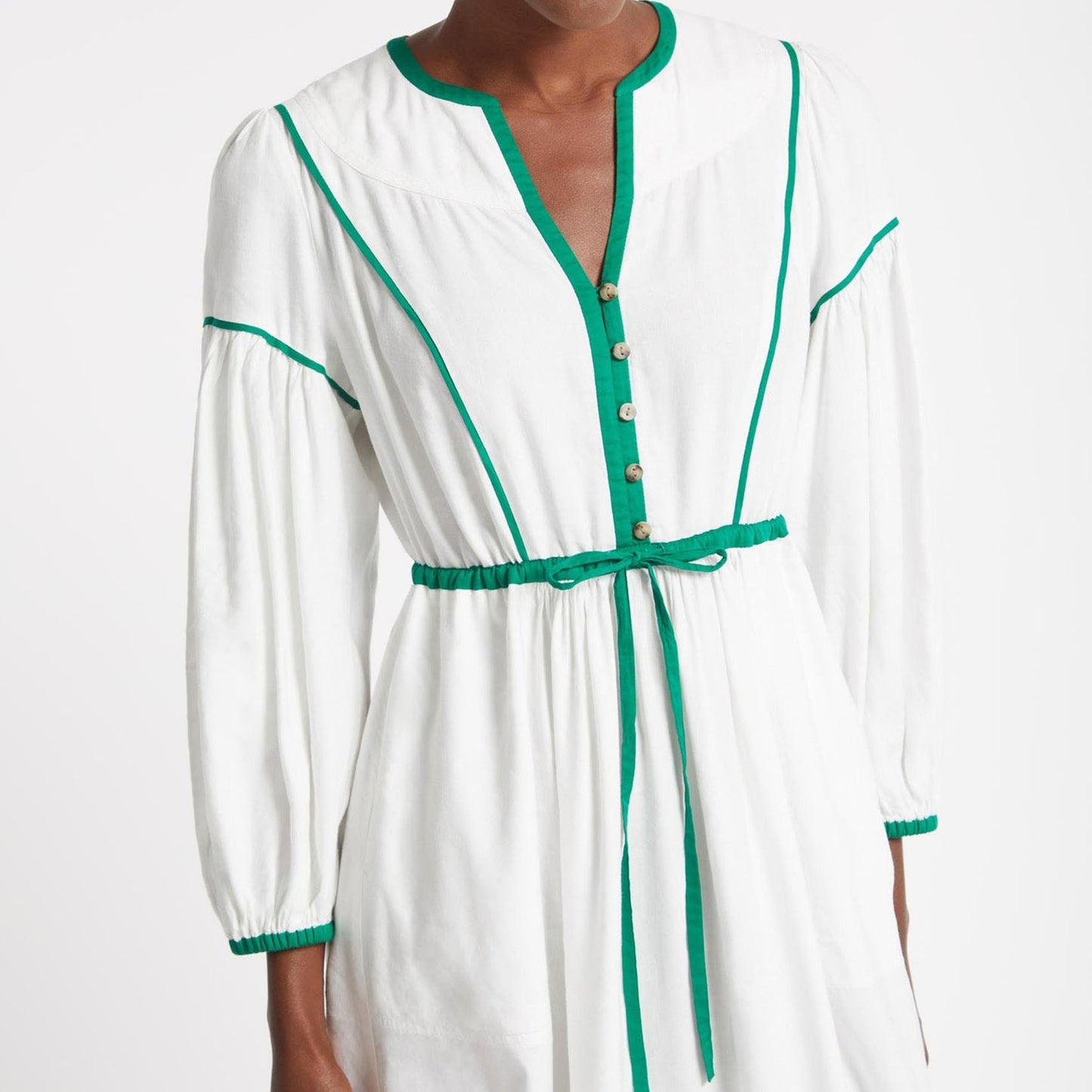 Linen Contrast Detail Dress - White