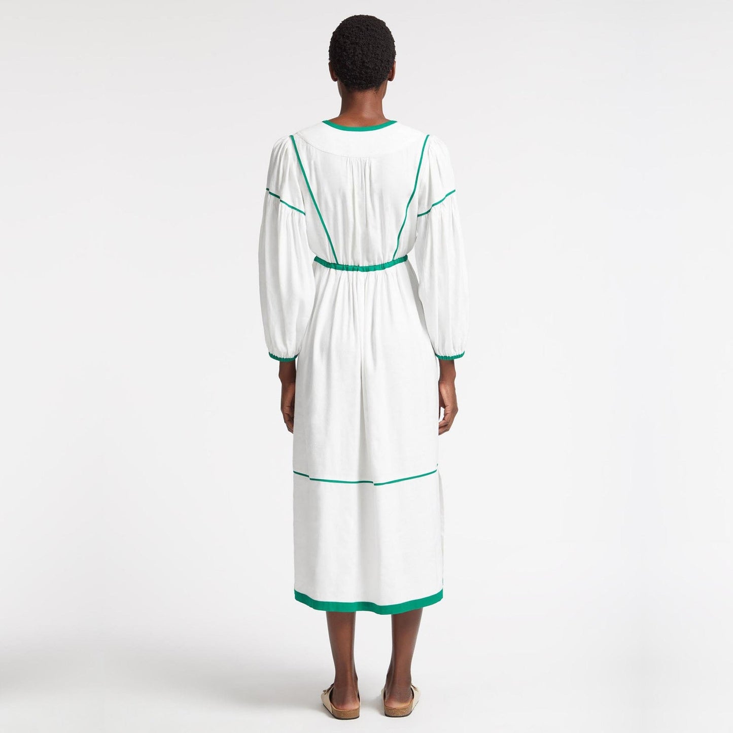 Linen Contrast Detail Dress - White