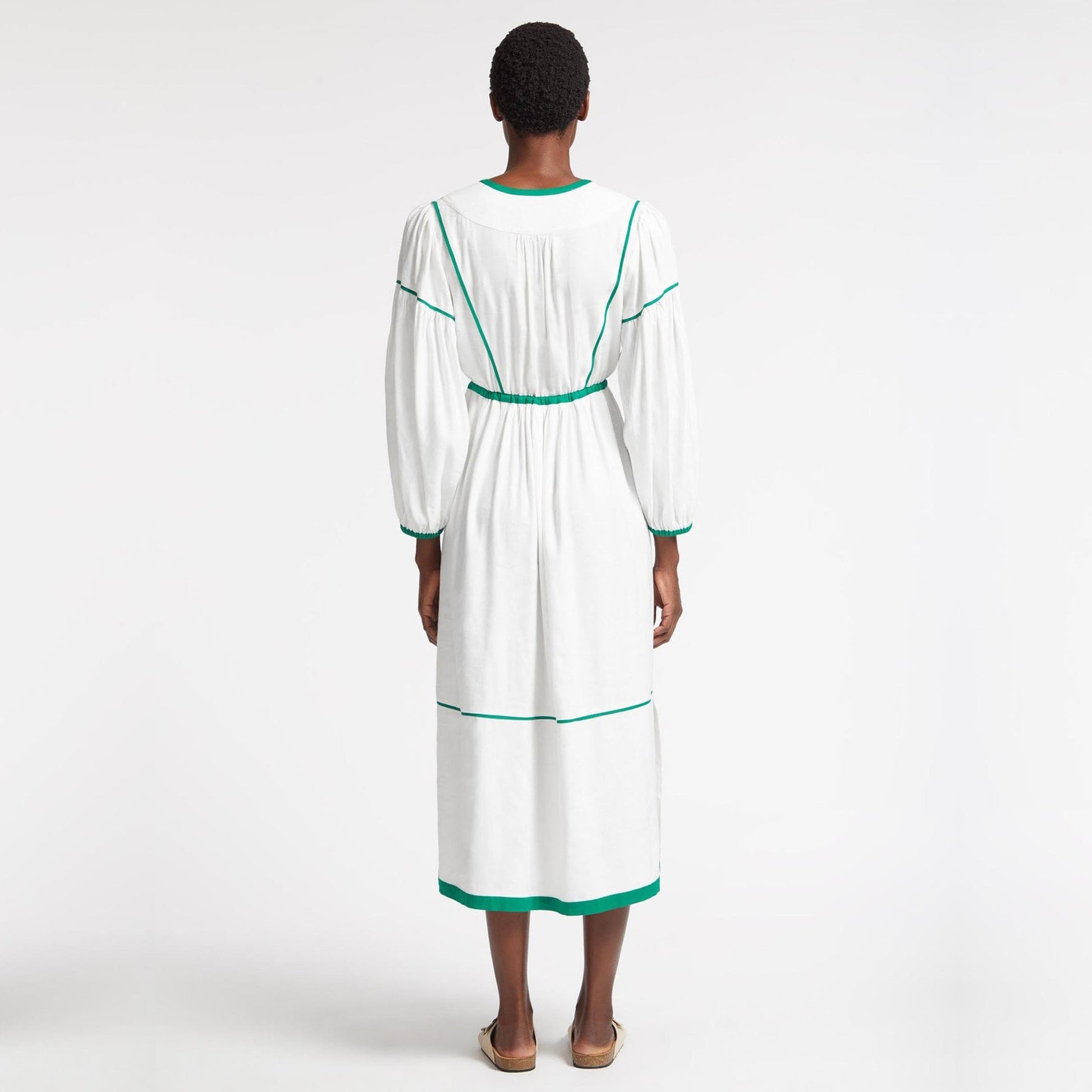 Cefinn Linen Contrast Detail Dress - White