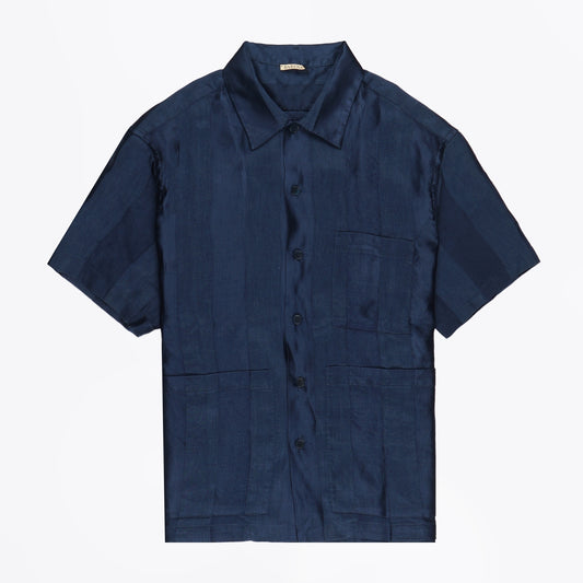 - Self Stripe Short Sleeve Shirt - Navy