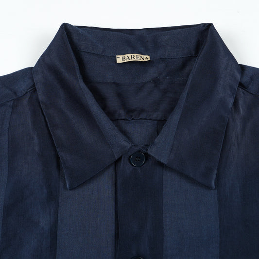 - Self Stripe Short Sleeve Shirt - Navy