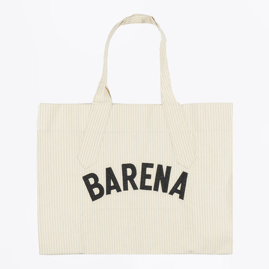 - Stripe Tote Bag - Beige