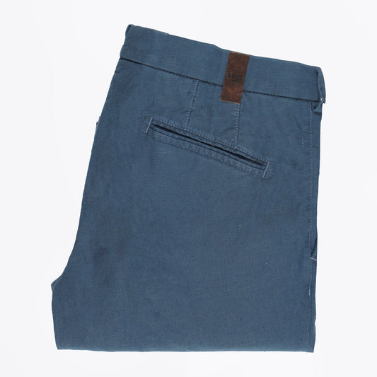 - Pleated Stretch Linen Trousers - Blue