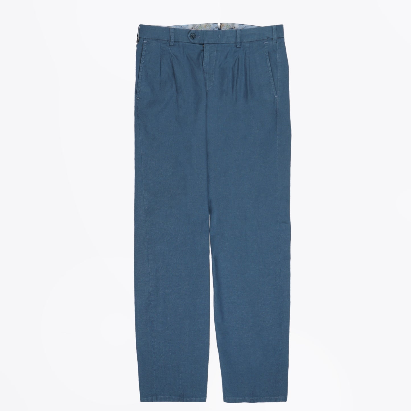 - Pleated Stretch Linen Trousers - Blue
