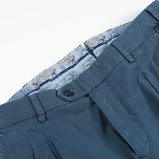 - Pleated Stretch Linen Trousers - Blue