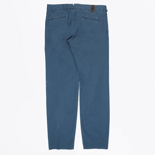 - Pleated Stretch Linen Trousers - Blue