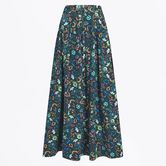 - Cotton Poplin Maxi Skirt - Multi