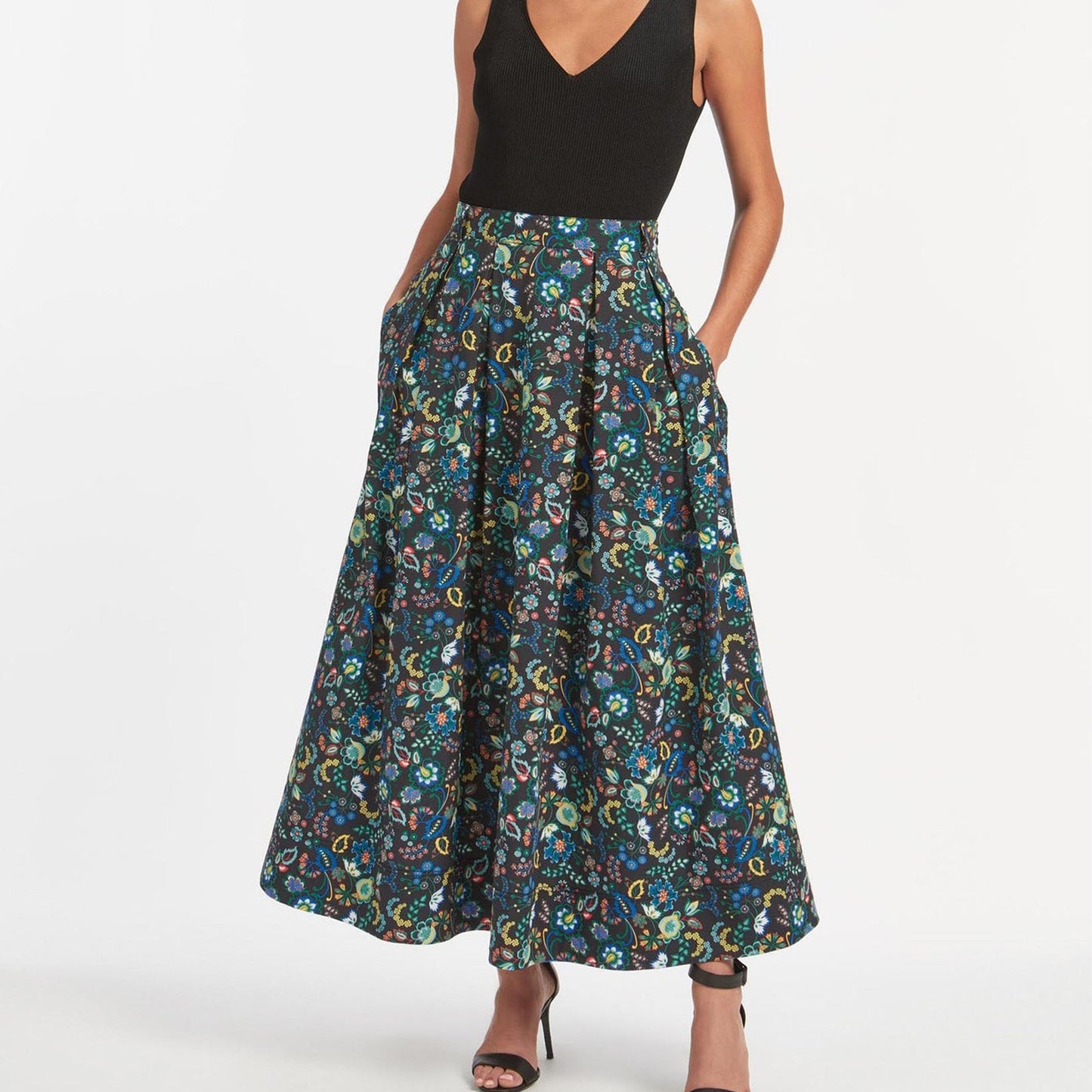 - Cotton Poplin Maxi Skirt - Multi