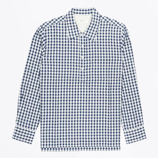 - Pullover LS Gingham Seersucker Shirt - Navy