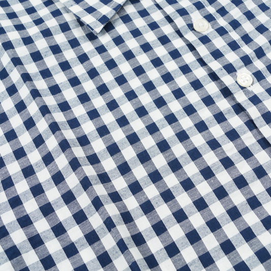 - Pullover LS Gingham Seersucker Shirt - Navy