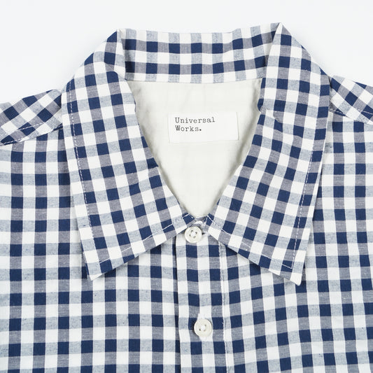 - Pullover LS Gingham Seersucker Shirt - Navy