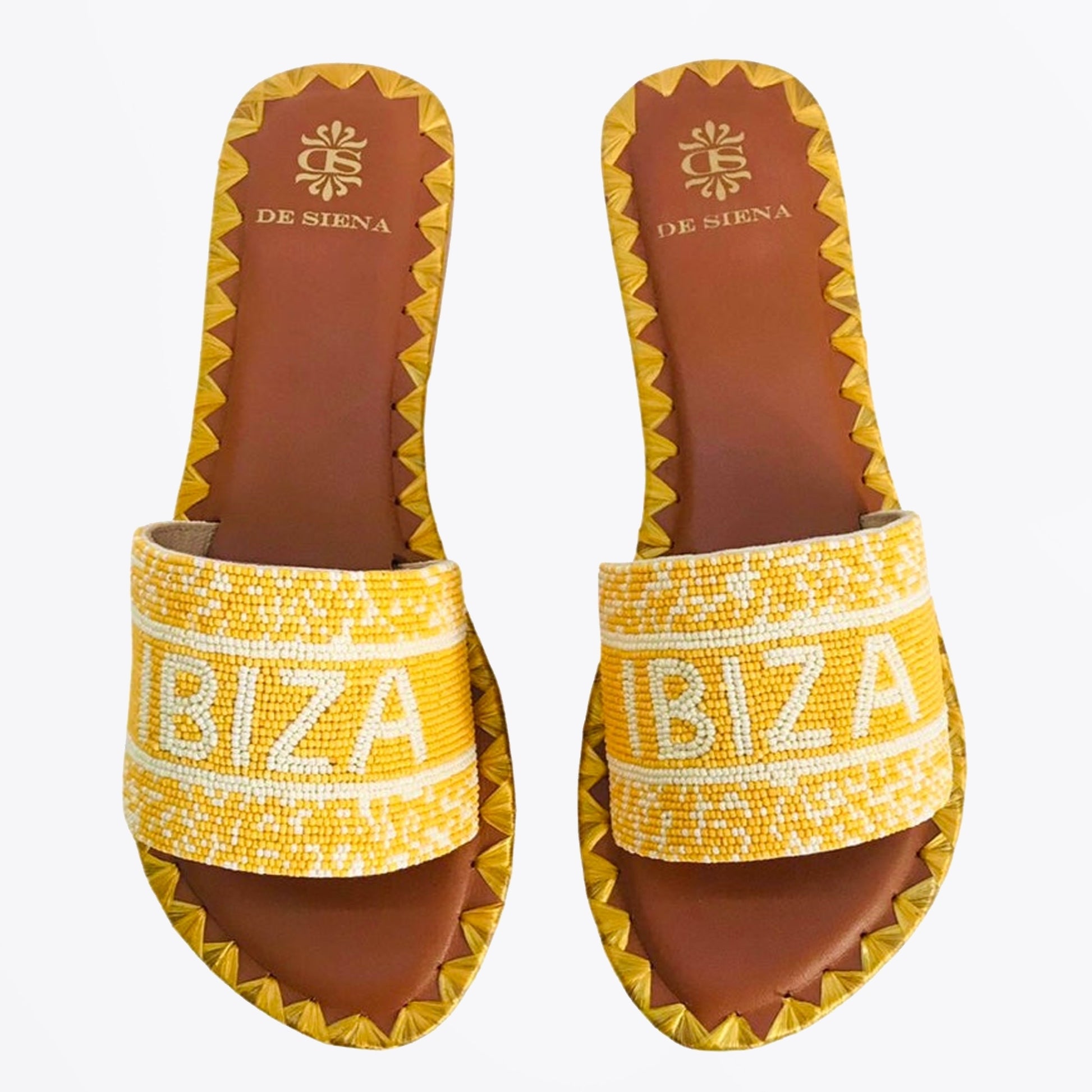 De - Ibiza Hand Beaded Sliders - Yellow