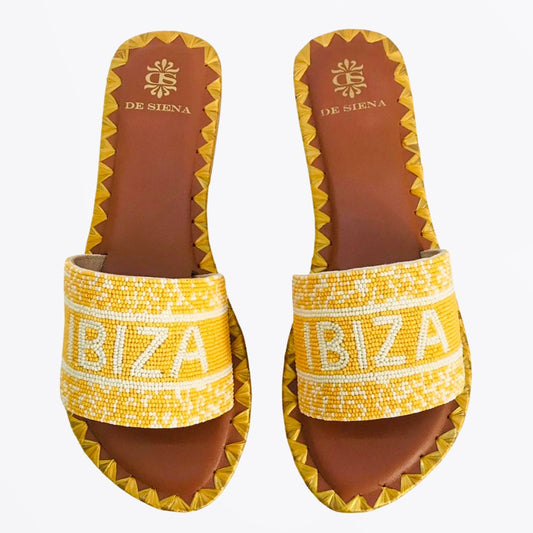 Ibiza Hand Beaded Sliders - Yellow