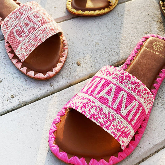 Miami Hand Beaded Sliders - Pink