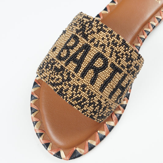 - St. Barths Hand Beaded Sliders - Gold/Black