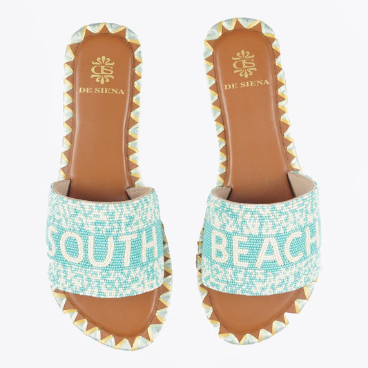- South Beach Hand Beaded Sliders - Aqua