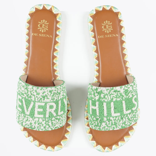 - Beverly Hills Hand Beaded Sliders - Green