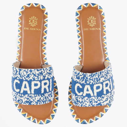 - Capri Hand Beaded Sliders - Blue