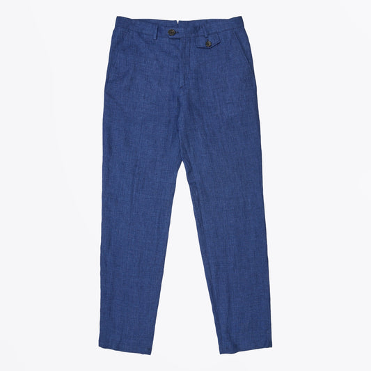 - Fishtail Linen Trousers - Navy