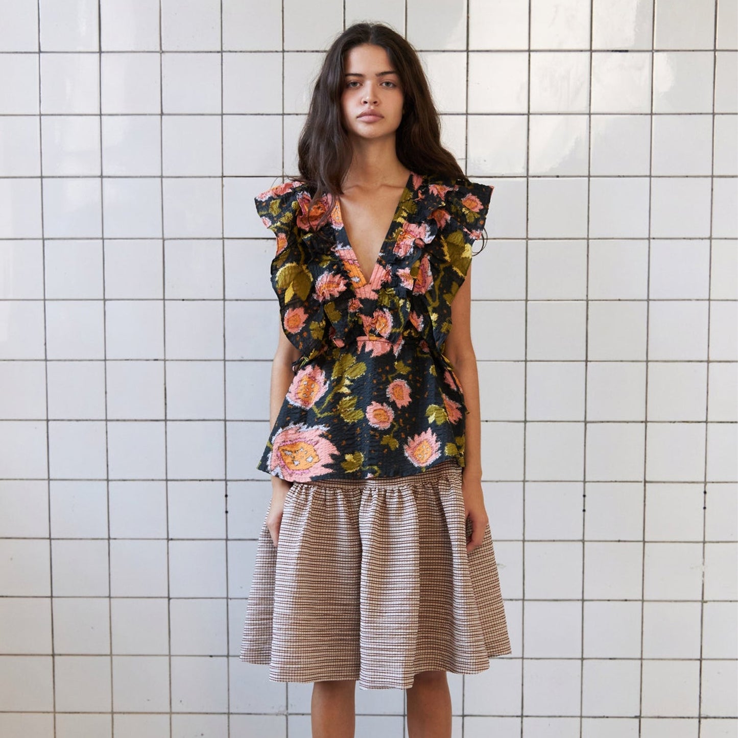 - Ruana Top - Dark Flowers