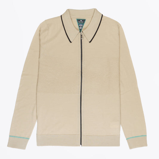 - Zip Thru Cardigan - Beige