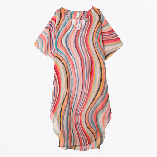 - Swirl Silk Sheer Kaftan Dress - Multi