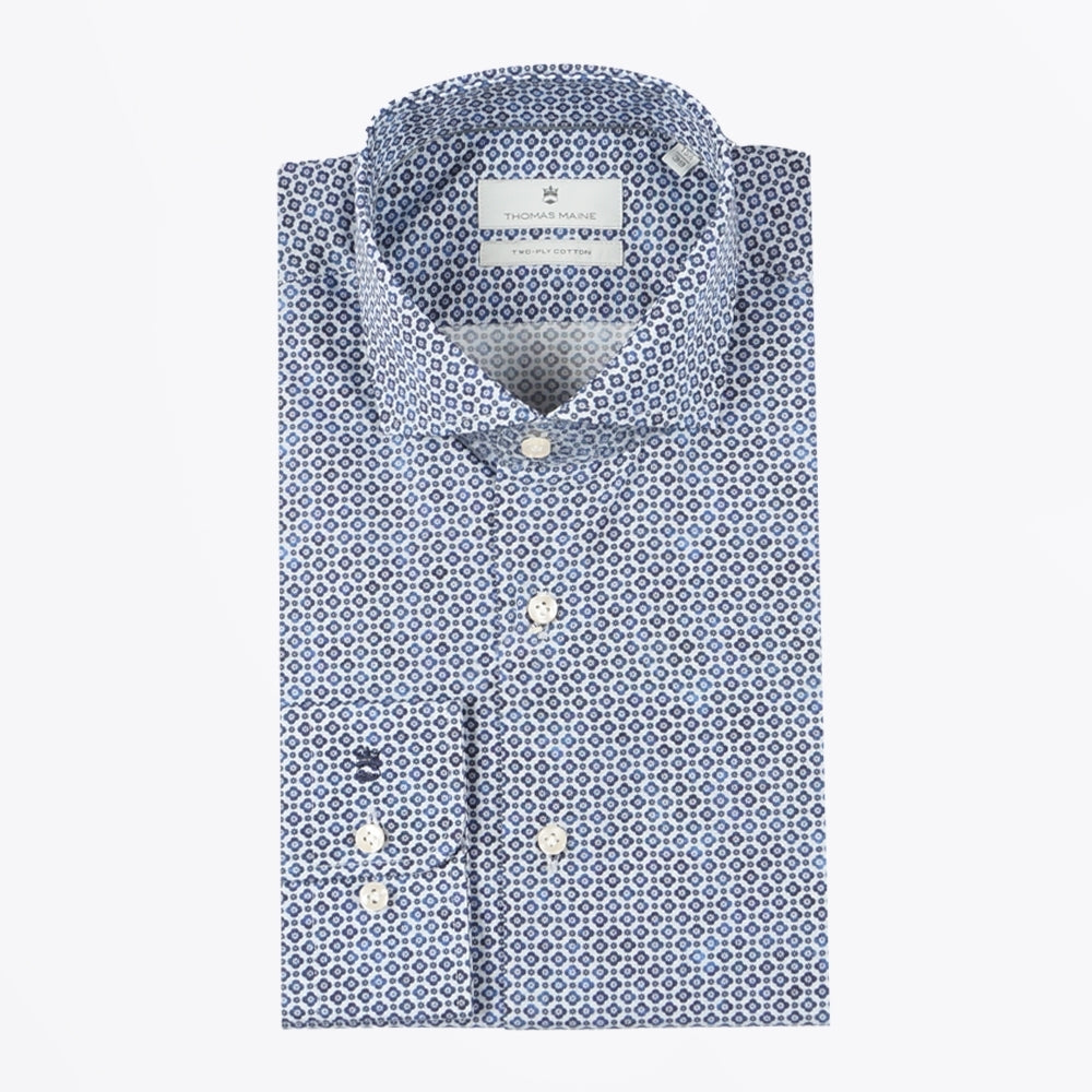 Thomas Geo Flower Print Shirt - Navy