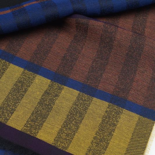 - Block And Check Scarf - Navy