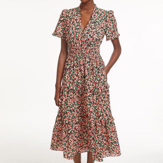 - Evie V Neck Midi Dress -  Floral