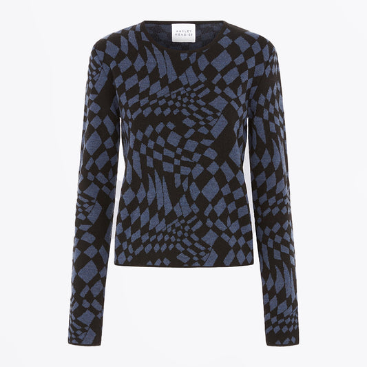 - Merino Jacquard Crew Neck Jump - Navy