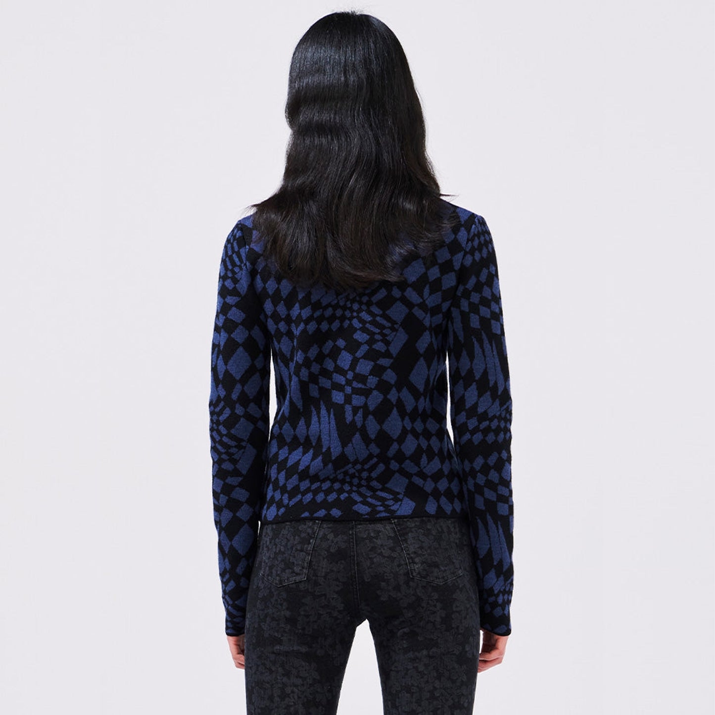 - Merino Jacquard Crew Neck Jump - Navy