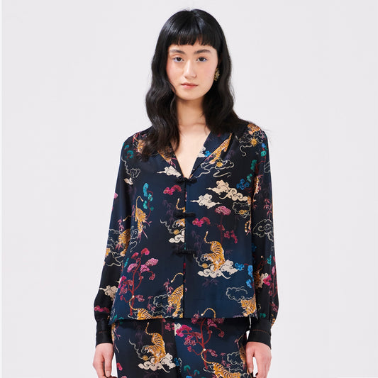- Pyjama Silk Blouse - Tiger Black