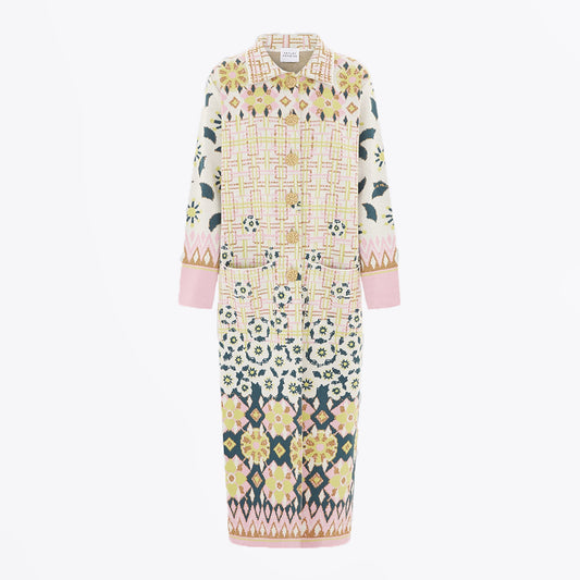 - Cotton Jacquard Coat - Lattice Ecru