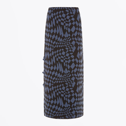 - Merino Jacquard Split Skirt - Navy/Black