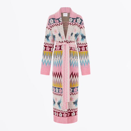 Jacquard Shawl Long Cardigan - Multi
