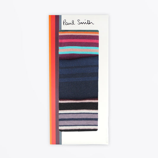 - Socks 3 Pack Navy Striped - Navy