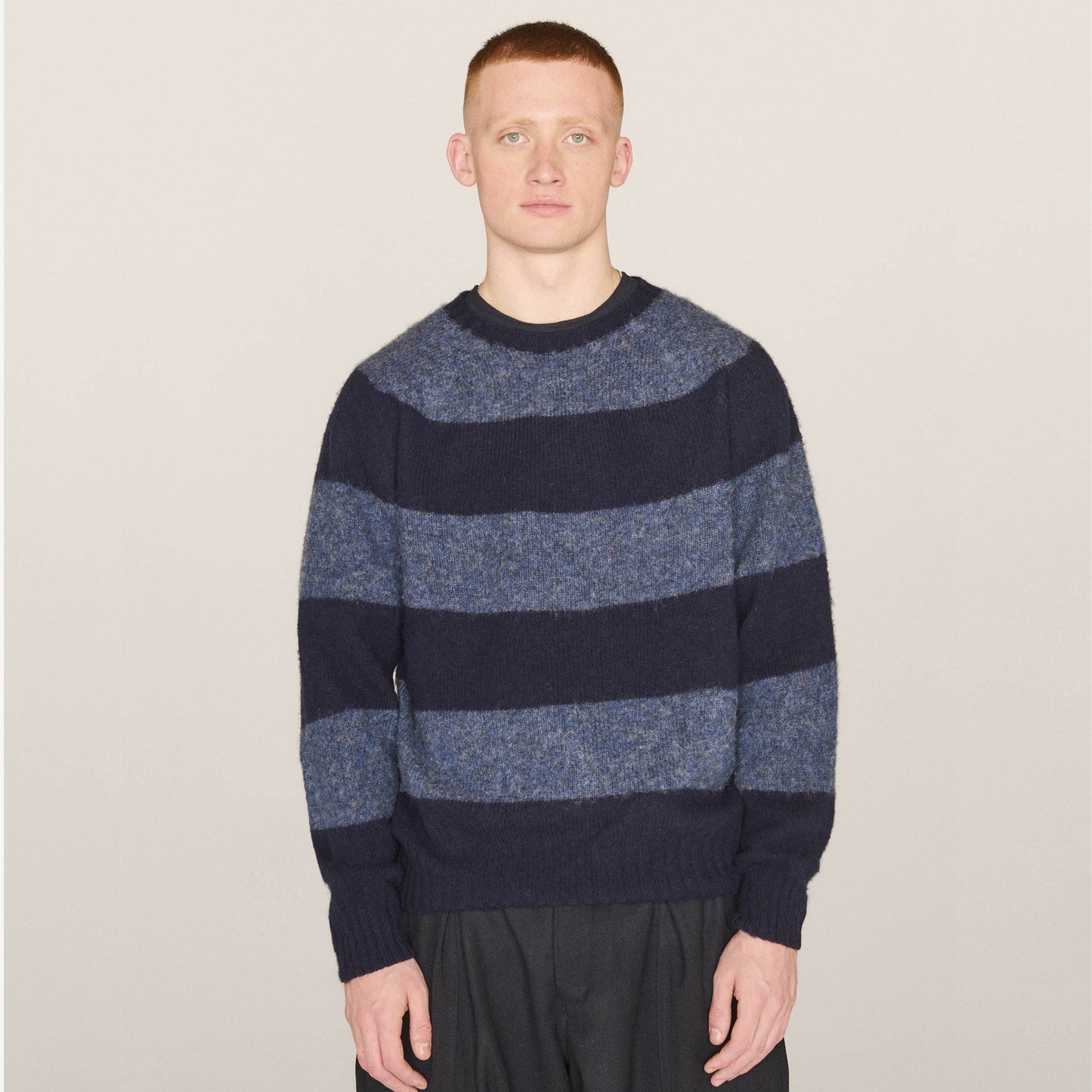 - Suedehead Stripe Crew Knit - Navy