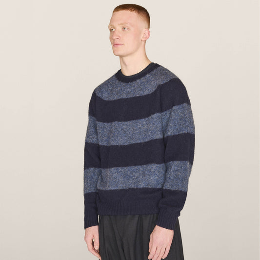 - Suedehead Stripe Crew Knit - Navy