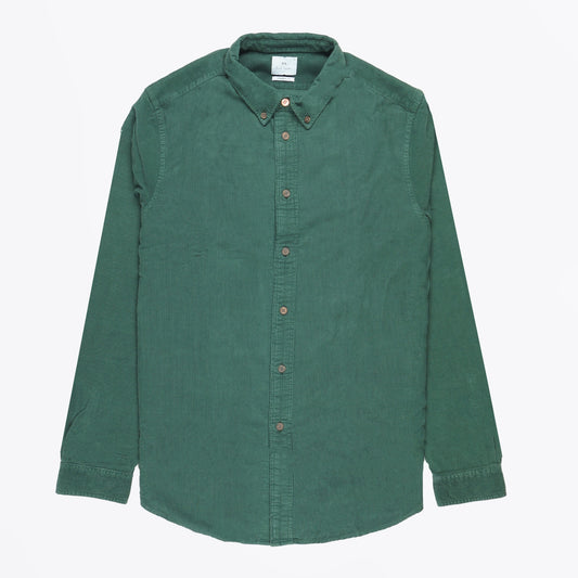 - Tailored Fit Corduroy Shirt - Bottle Green
