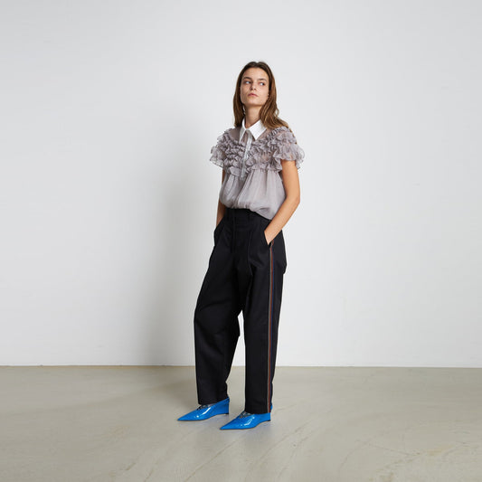 - Jill Jo Cotton Striped Pants - Black