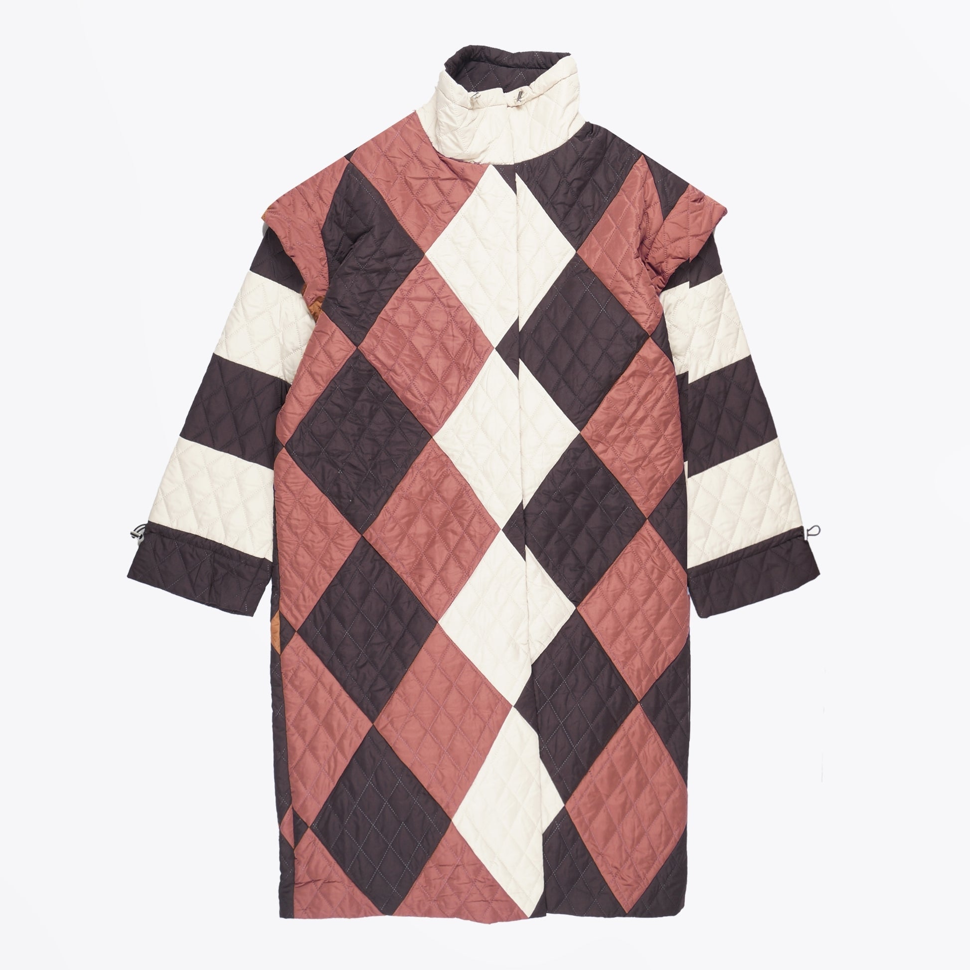 Stella Mathine Long Quilted Coat - Brown/Black/Nude