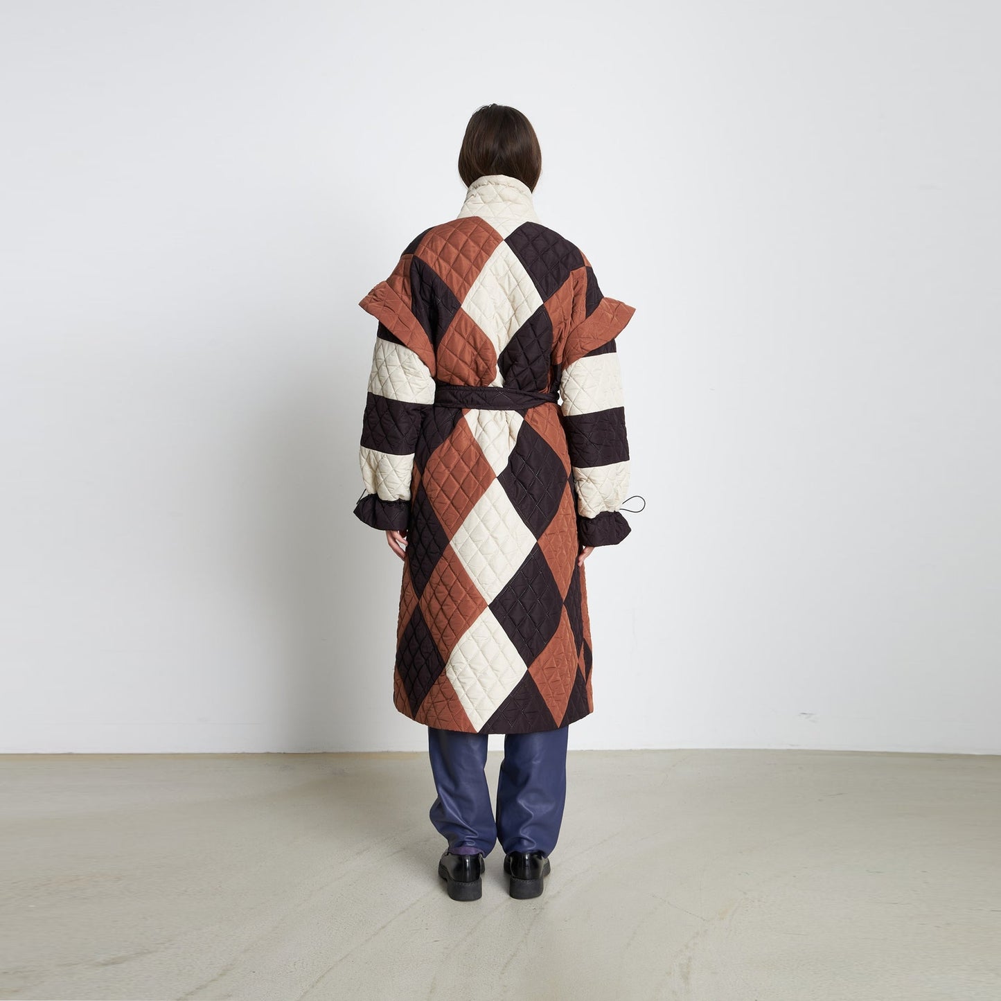 Mathine Long Quilted Coat - Brown/Black/Nude