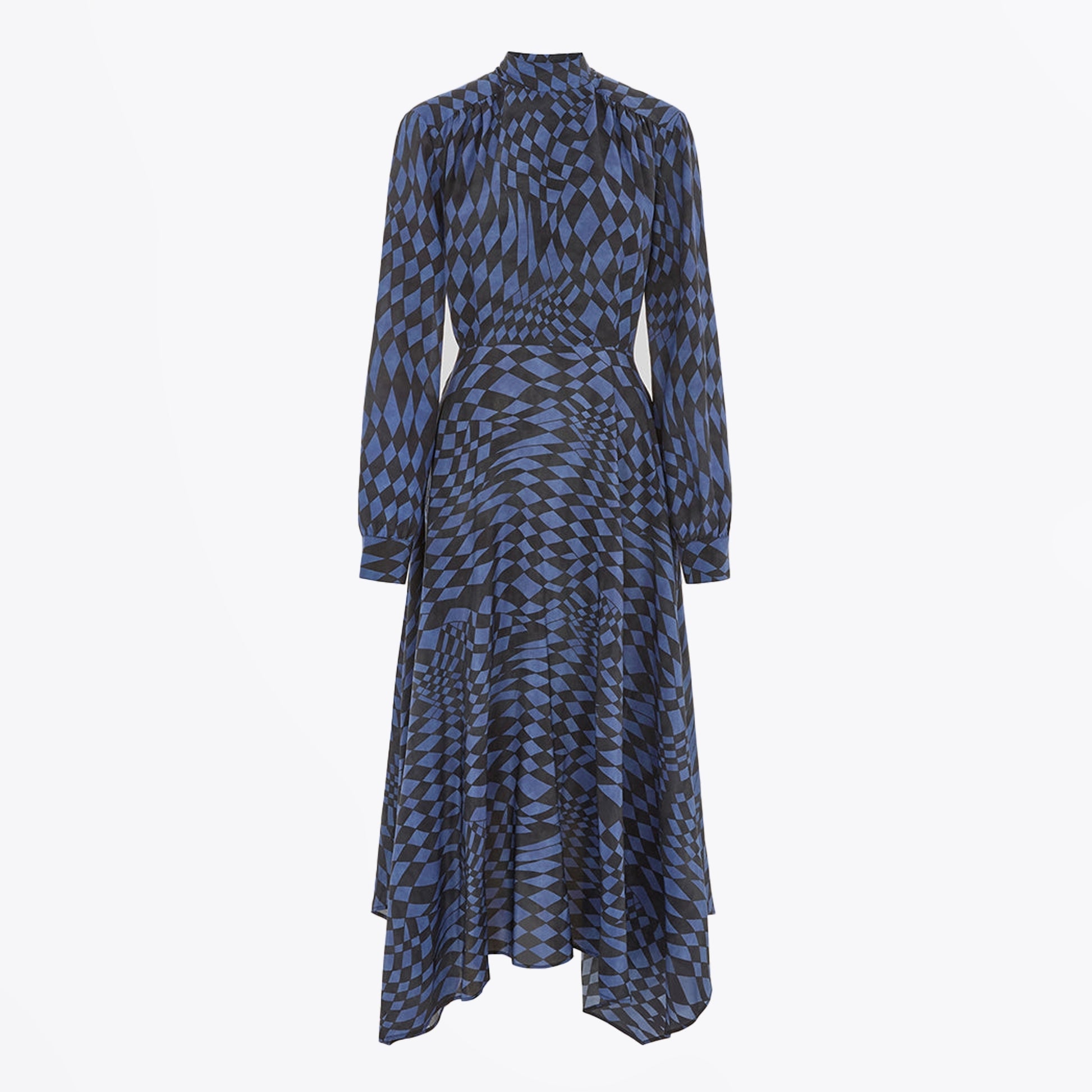 Hayley Handkerchief Silk Dress - Black/Blue Check