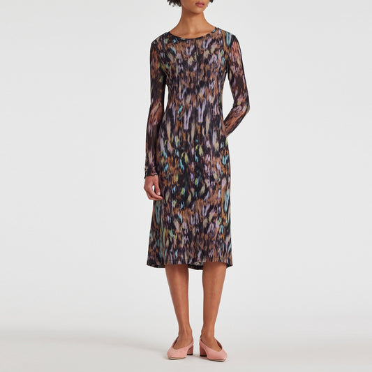 - Bark Print Mesh Dress - Black