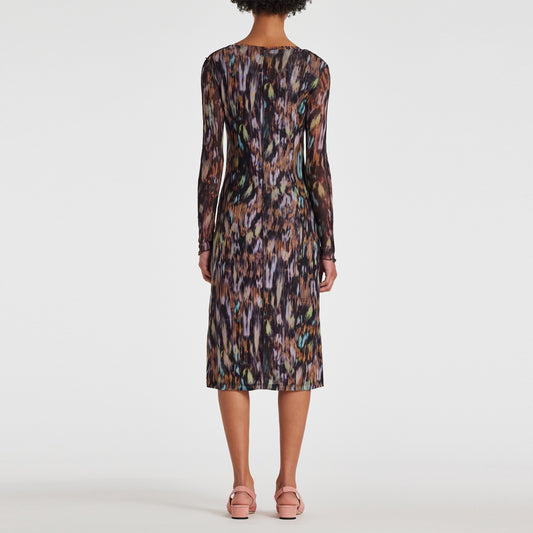 - Bark Print Mesh Dress - Black